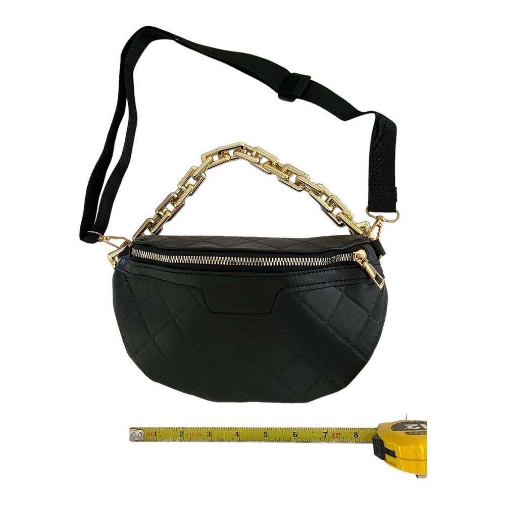crossbody crescent bag sling Gold black adjustable strap chain detail - Picture 8 of 10